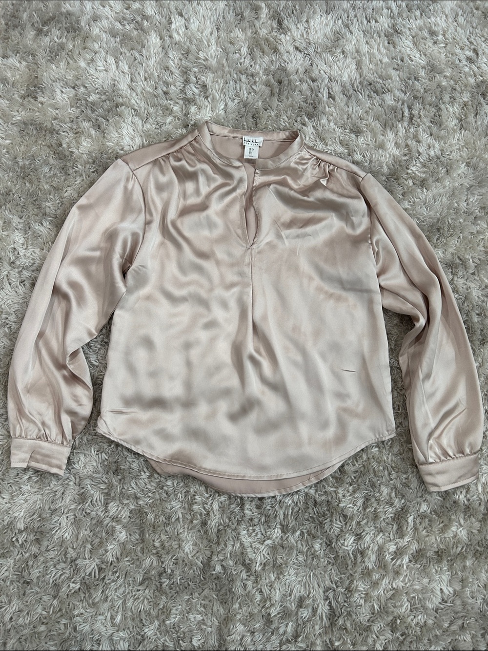 Nicole Miller Blush Satin Keyhole Long-Sleeve Blouse